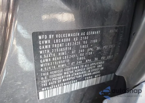 2014 Volkswagen Tiguan S z USA, uszkodzony, nr VIN WVGAV3AX3EW602393